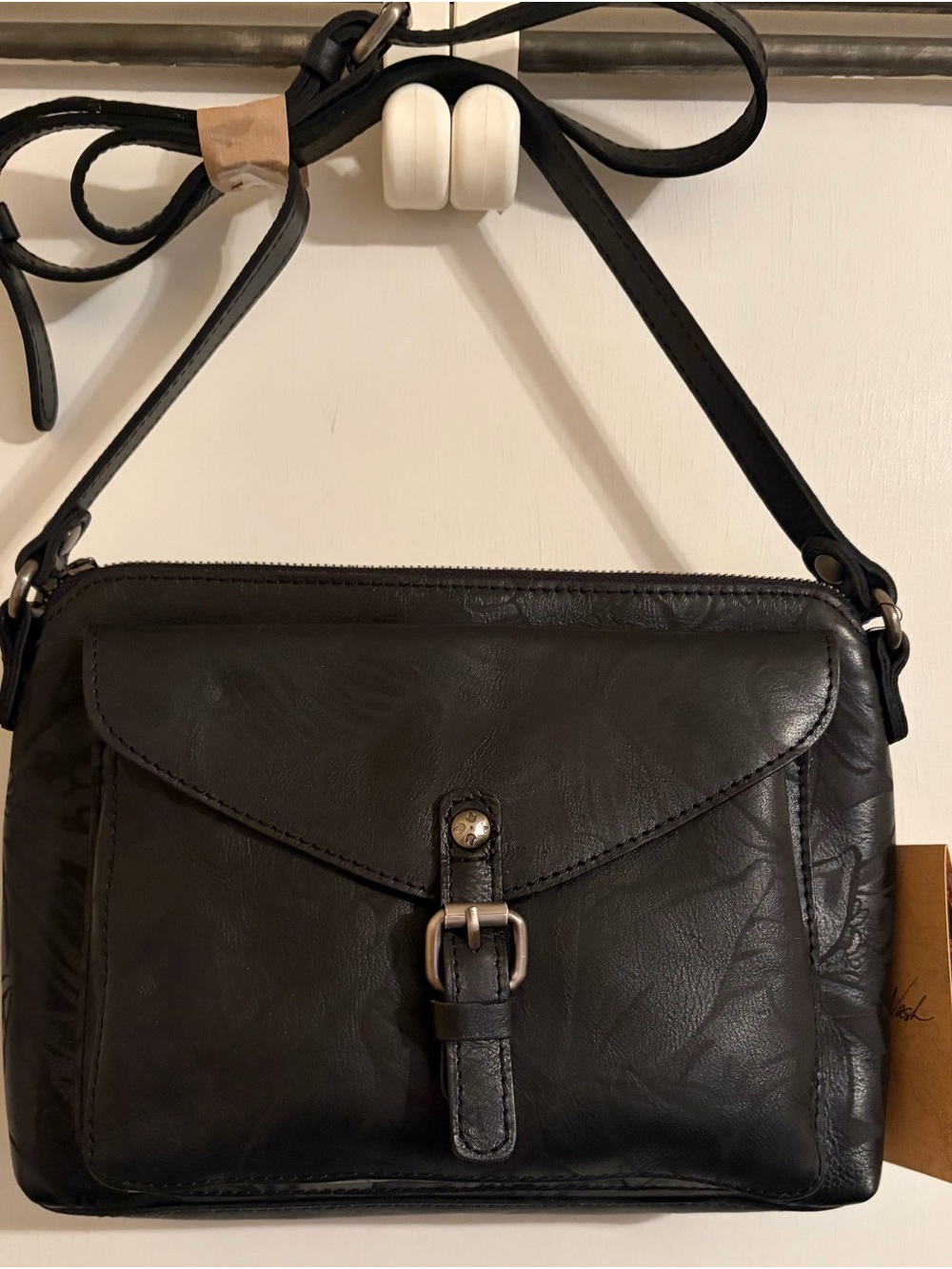 Patricia Nash Floral Embossed Leather Crossbody Bag NWT Black